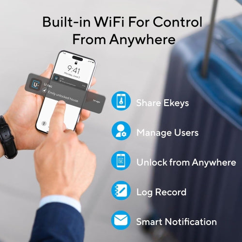 ULTRALOQ Latch 5 Built-in WiFi Keyless Entry Smart Lock with Fingerprint, Touch Digital Keypad, App Control-Black