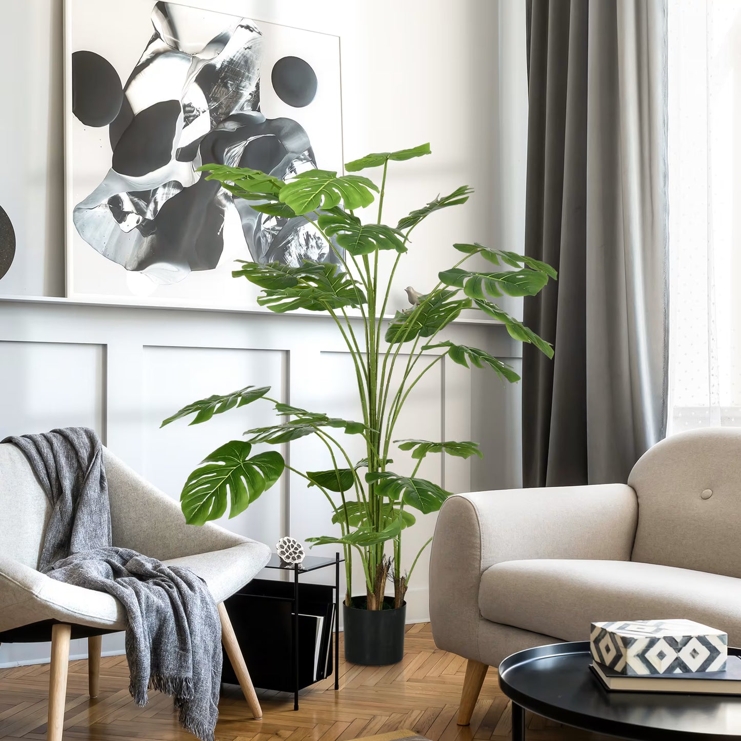Homcom - Plante artificielle Monstera H.1,8 m feuilles de tortue grand réalisme