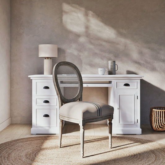 Vigo - Lampe en céramique striée beige et abat-jour en polyester recyclé