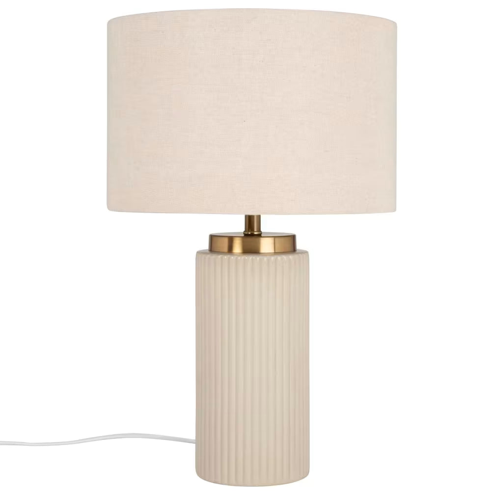 Vigo - Lampe en céramique striée beige et abat-jour en polyester recyclé